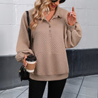 Damen Oversized Pullover mit strukturiertem Waffelmuster und Knopfleiste R&B