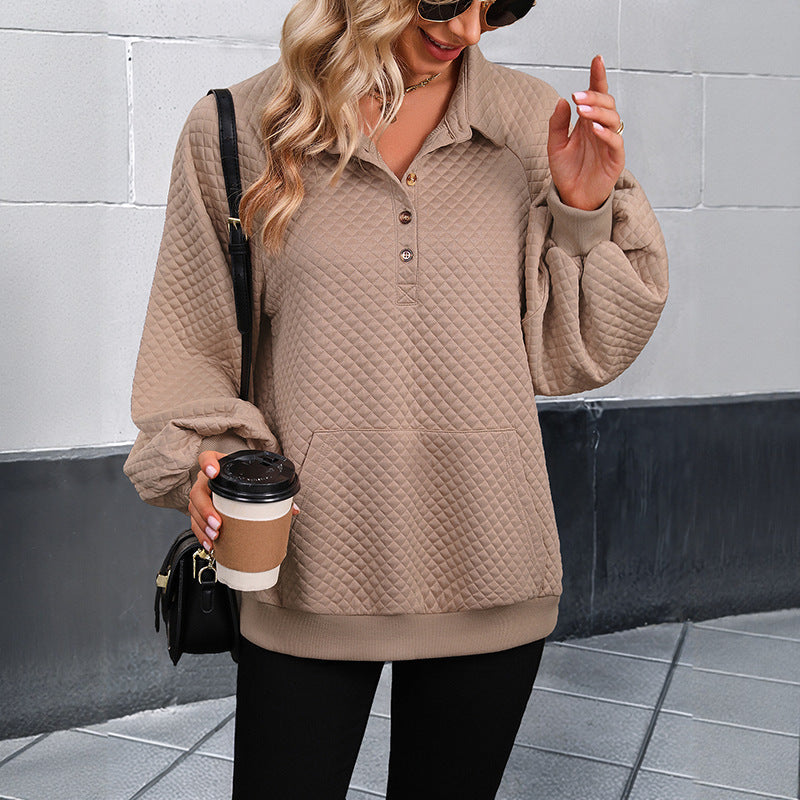 Damen Oversized Pullover mit strukturiertem Waffelmuster und Knopfleiste R&B