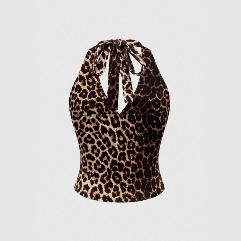 Damen Cut-Out Top mit Leo-Muster R&B