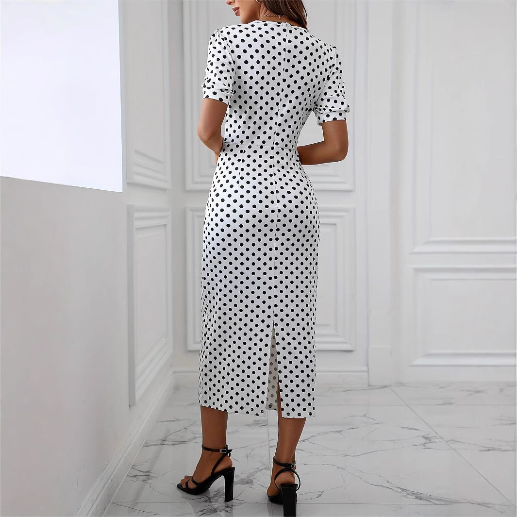 Damen Midikleid mit Puffärmeln und Punkten R&B