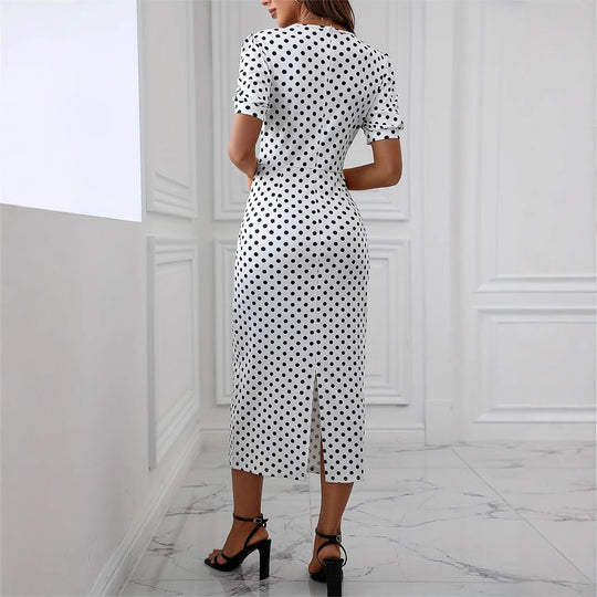 Damen Midikleid mit Puffärmeln und Punkten R&B