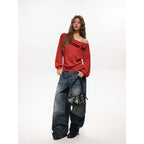 Damen nan lässiger Sweatpullover mit asymmetrischem Ausschnitt und typografischem Frontdruck R&B