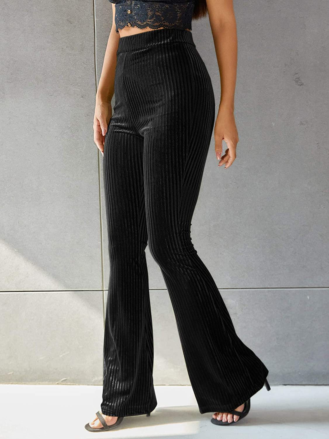Damen Bootcut-Hose mit Rippstruktur und hohem Bund R&B