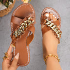 Damen Riemchensandalen mit modischem Kettenakzent und geschwungenem Riemendesign R&B