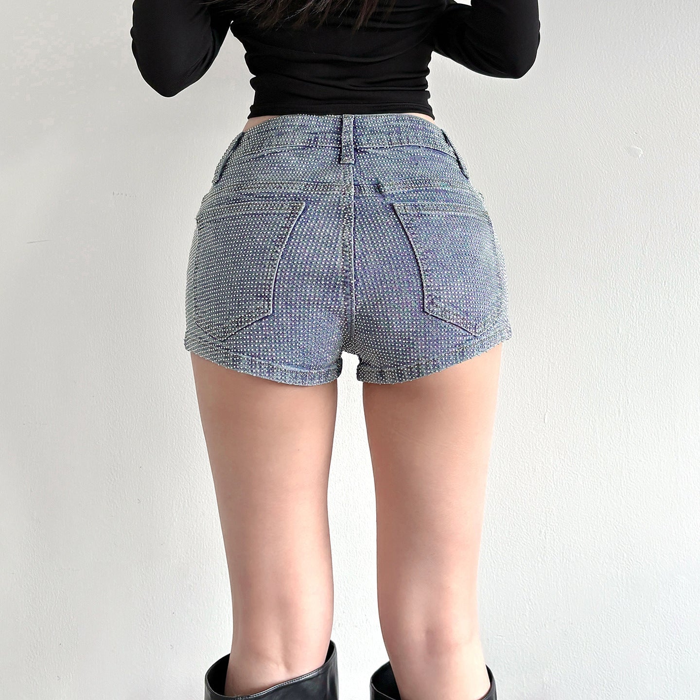 Damen Glitzernde Denim-Shorts mit funkelnden Akzenten R&B