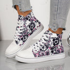 Damen High-Top Sneakers mit floralem und Totenkopf-Muster R&B