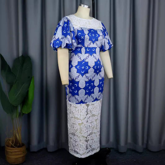Damen Elegantes Langarmkleid mit ausgefallenen Puffärmeln und Spitzenbesatz R&B