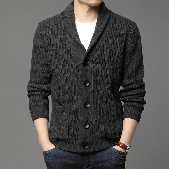 Herren kuschelige Strickjacke mit schickem Kragen und funktionalen Taschen R&B