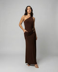 Damen Satin Etuikleid mit asymmetrischem Ausschnitt