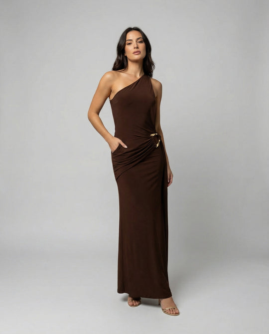 Damen Satin Etuikleid mit asymmetrischem Ausschnitt