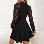 Damen Neckholder Kleid mit Spitzenärmel und eleganter Silhouette R&B