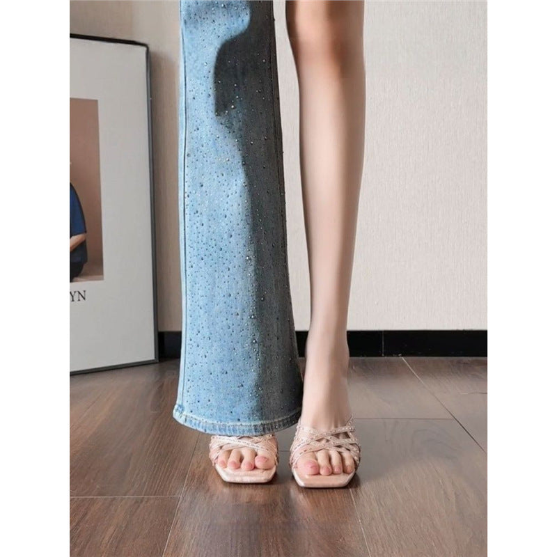 Damen elegante Mules mit verzierten Riemchen R&B