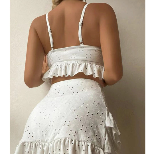 Damen Crop-Top und Rüschenshort Set R&B