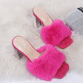 Damen Glamouröse Mules mit kuscheligem Kunstfell und glitzerndem Absatz R&B