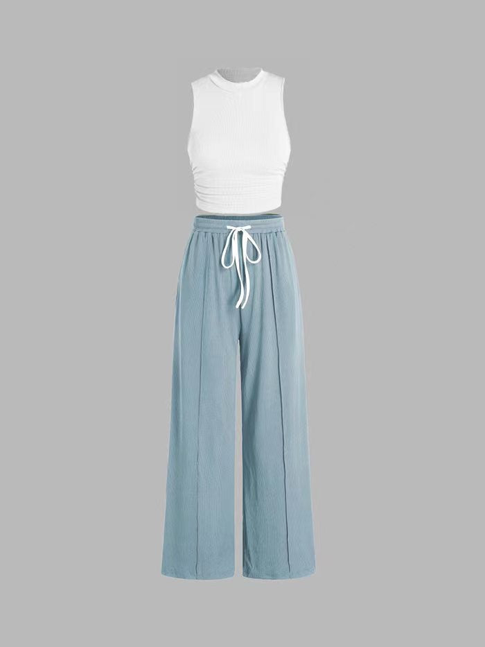 Damen lässiges Oberteil und weit geschnittene Hose Set R&B