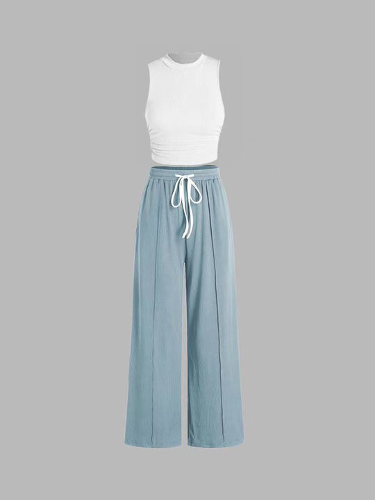 Damen lässiges Oberteil und weit geschnittene Hose Set R&B