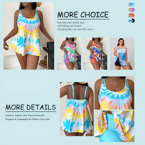 Damen Tankini mit lockerem Schnitt und buntem Batikdesign R&B