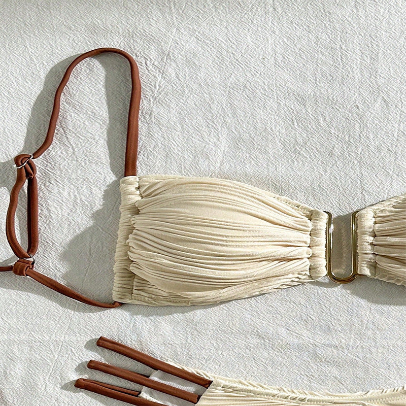 Damen Bandeau-Bikini mit raffiniertem Rüschendesign und verstellbaren Trägern