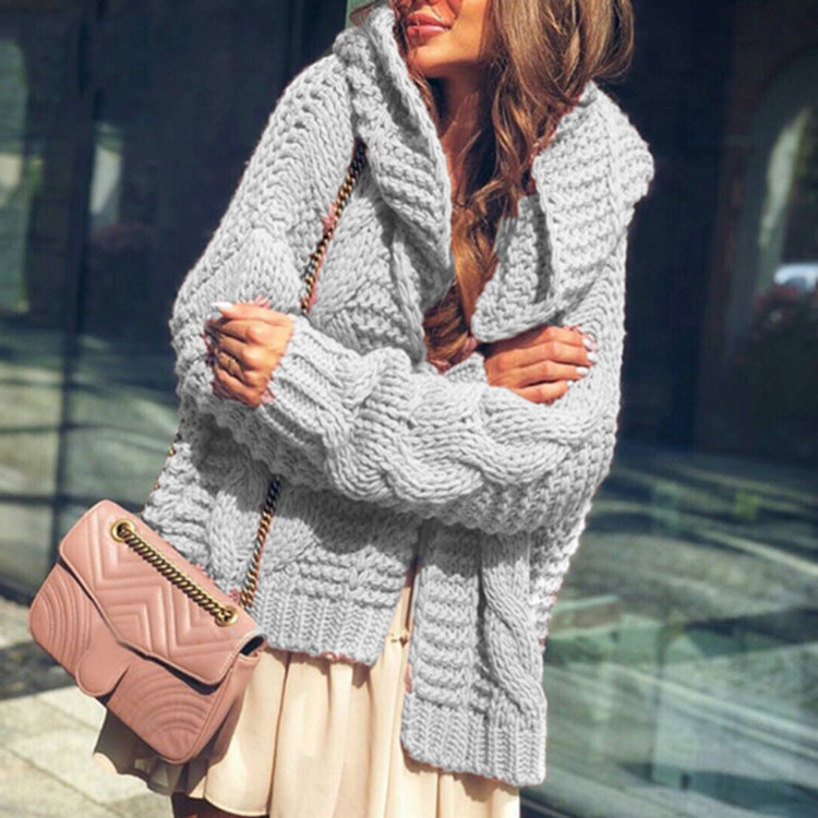 Damen Grobstrickjacke im lässigen Oversized-Stil mit Schalkragen und großen Taschen R&B