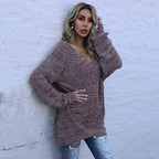 Damen Oversized Pullover mit V-Ausschnitt und Strukturmuster R&B
