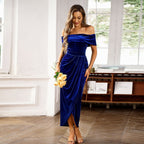 Damen Elegantes Off-Shoulder-Midi-Kleid mit Drapierung R&B