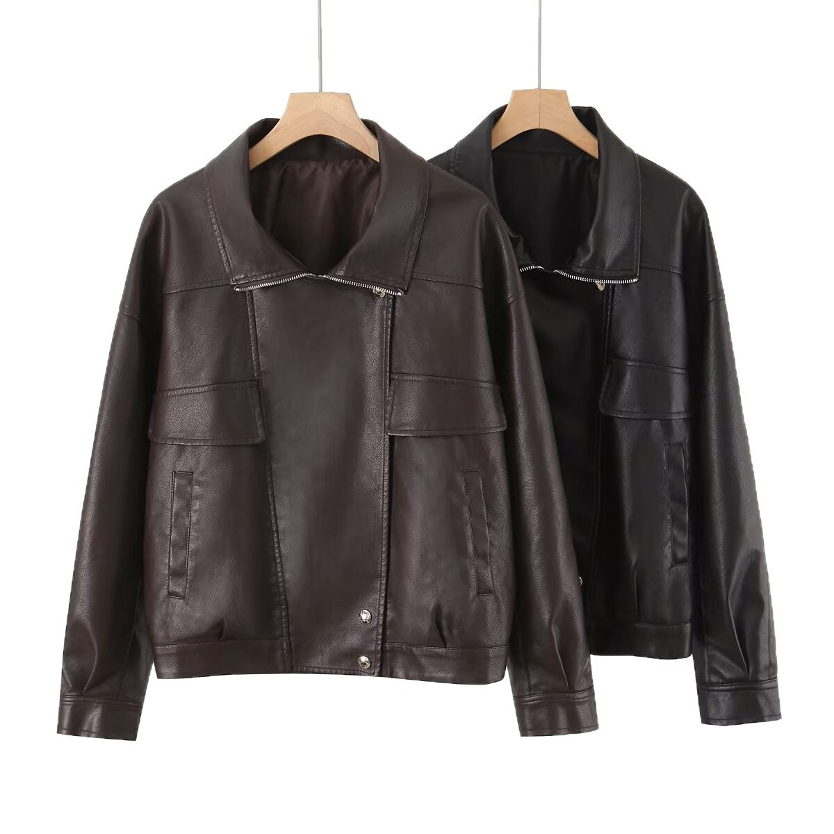 Damen Kunstlederjacke mit lässigem Schnitt und praktischen Taschen R&B