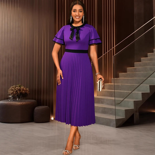 Damen plissiertes Midikleid mit eleganten Rüschendetails R&B