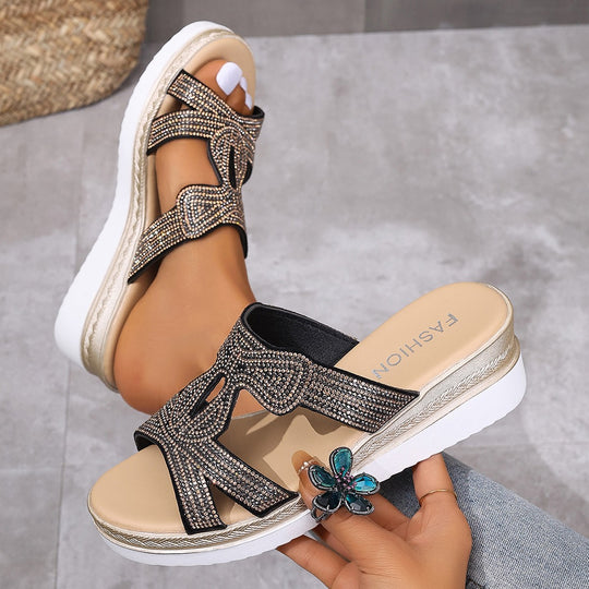 Damen Glitternde Plateau-Sandalen mit funkelndem Strassbesatz R&B