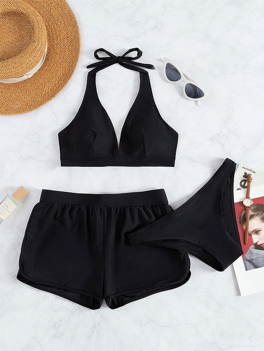 Damen Sport-Bikini-Set mit hoch geschnittenem Oberteil und komfortablen Shorts R&B