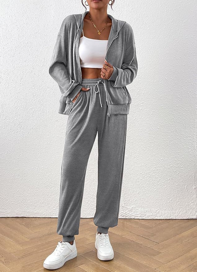 Damen Lässiges Set aus strukturiertem Hoodie und Jogginghose R&B