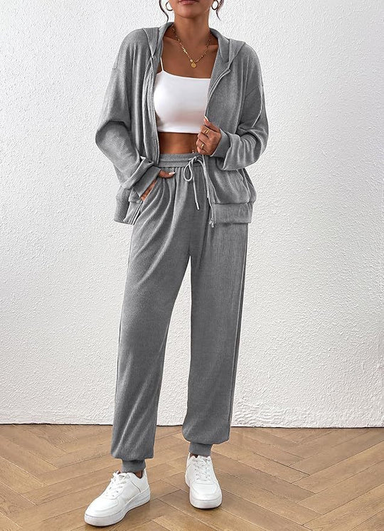 Damen Lässiges Set aus strukturiertem Hoodie und Jogginghose R&B