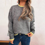 Damen gemütlicher Strickpullover mit kontrastierenden Bündchen und lässigem Schnitt R&B