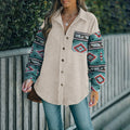 Damen Cord-Oberhemd mit farbenfrohen, bedruckten Ärmeln und Brusttasche R&B