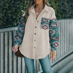 Damen Cord-Oberhemd mit farbenfrohen, bedruckten Ärmeln und Brusttasche R&B