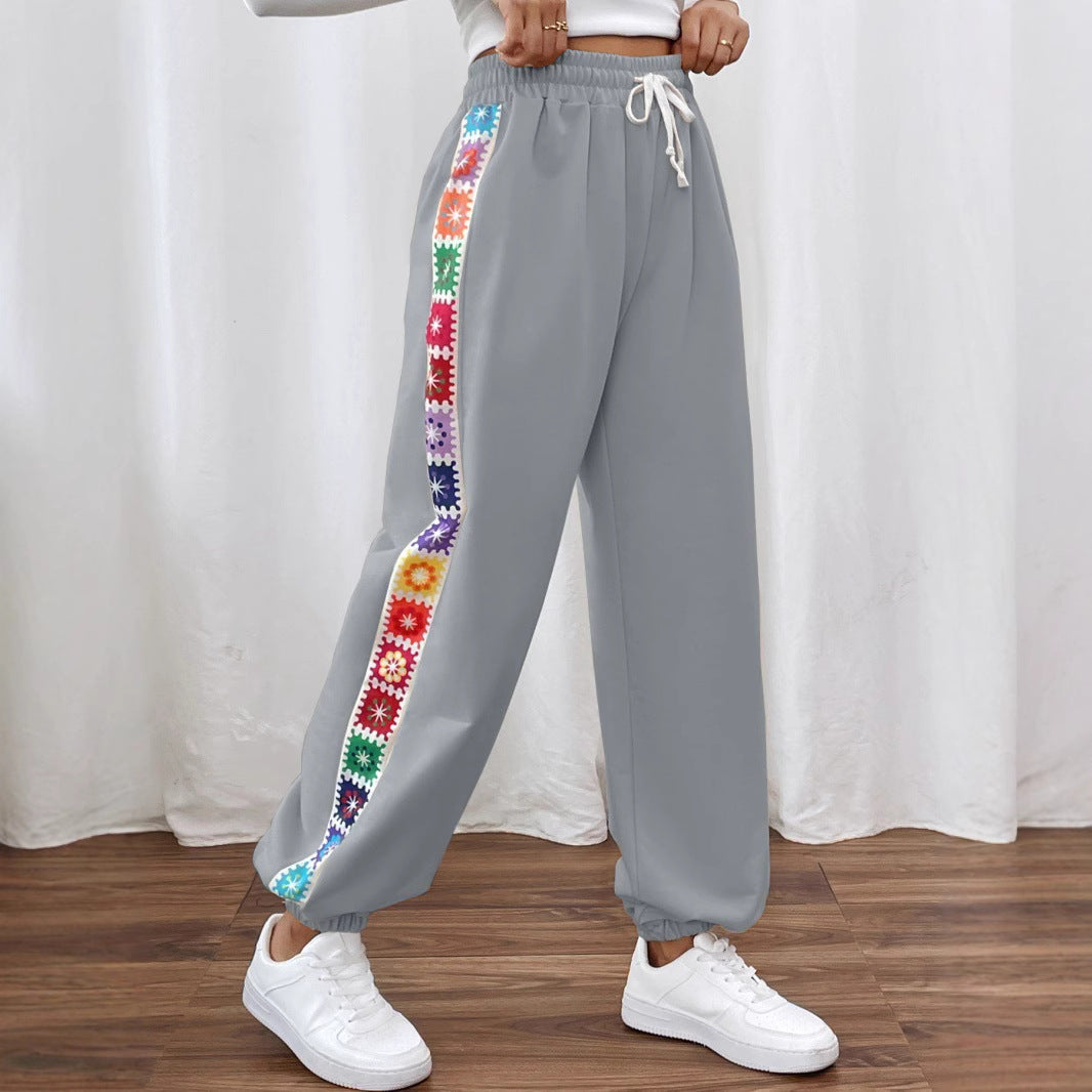 Damen Freizeit-Hose mit buntem Blumenmuster und elastischem Bund R&B