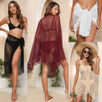 Damen transparenter Häkel-Strandüberwurf mit Fransen R&B