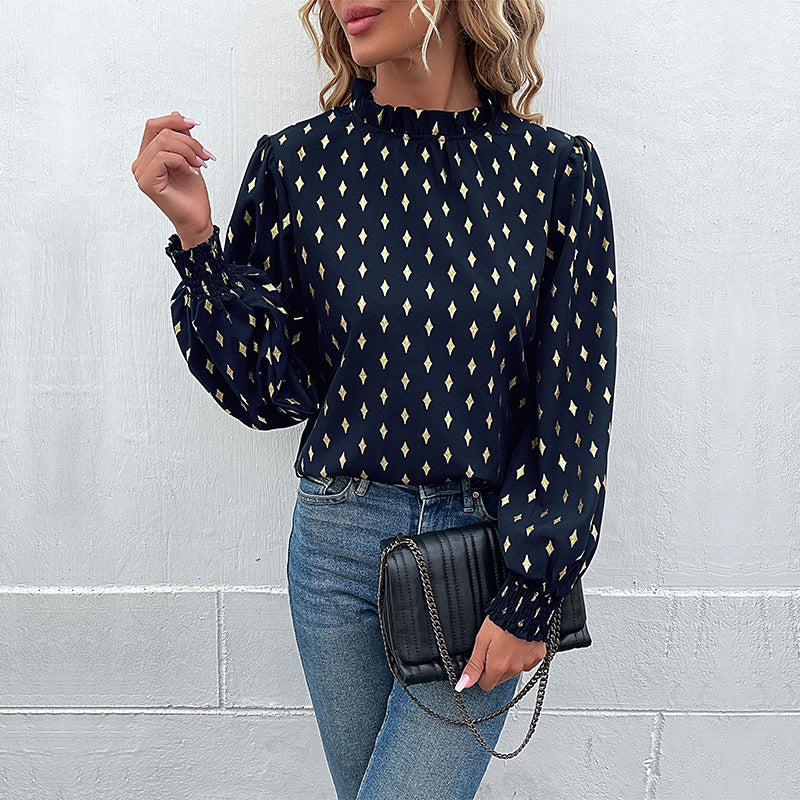 Damen Bluse mit hochwertigem Druck und großzügigen Puffärmeln R&B