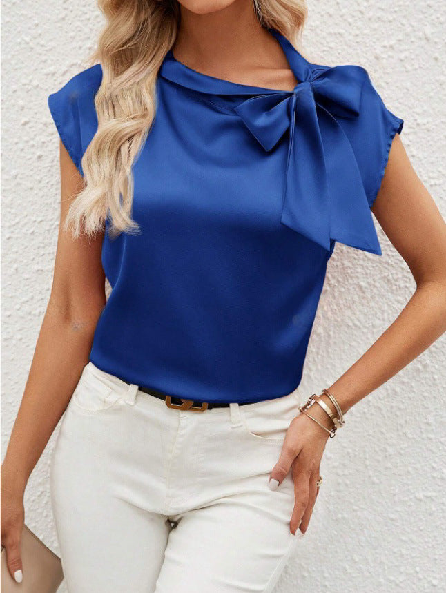 Damen elegante Bluse mit dekorativem Schleifen-Detail und schimmerndem Finish R&B