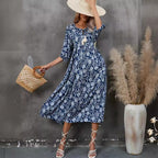 Damen Maxikleid mit grafischem Blumendesign und schwingendem Saum R&B