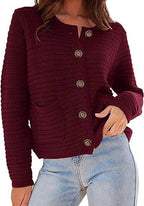 Damen Strickjacke mit dekorativen Knöpfen und praktischen Taschen R&B
