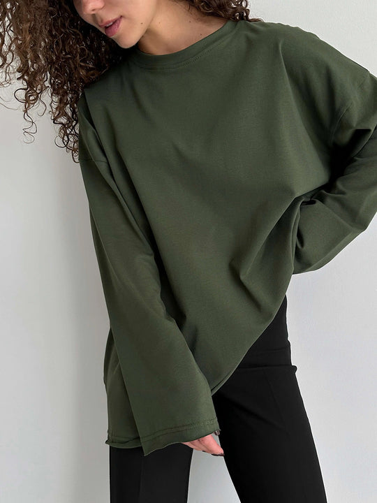 Damen Oversize Langarmshirt mit hohem Kragen R&B