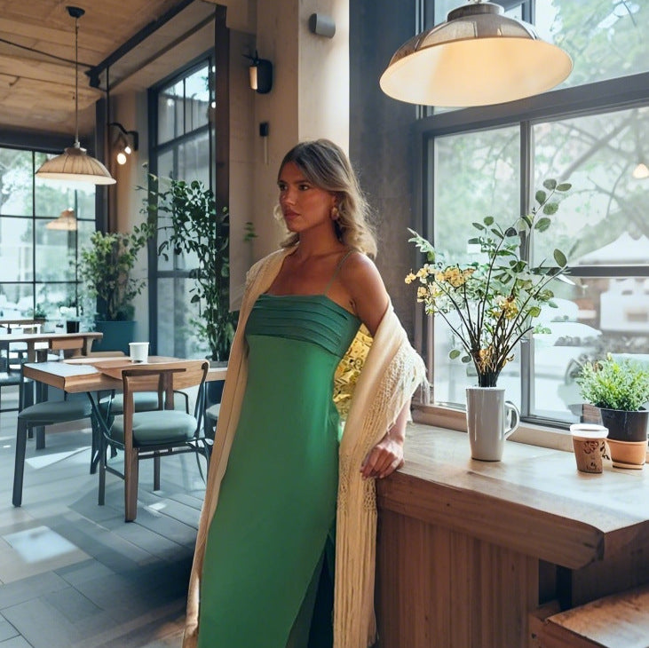 Damen Elegantes, schulterfreies Abendkleid mit Raffungen und Beinschlitz R&B