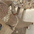 Damen Häkel-Strandkleid mit weiten Ärmeln und modernem Netzdesign R&B