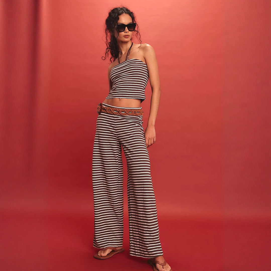 Damen Strandtaugliches Komplettoutfit mit lässigem Top und weitem Hosen R&B