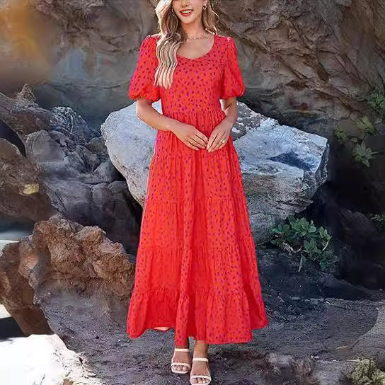 Damen Midi-Kleid mit floralem Druck und voluminösen Ärmeln R&B