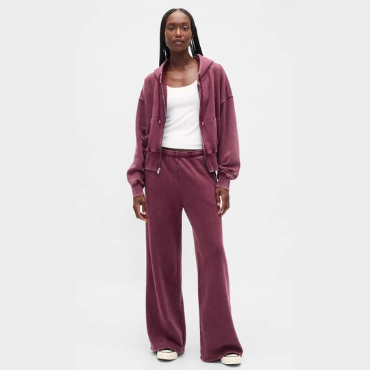 Damen nan zweiteiliges Frottee-Loungewear-Set mit Reißverschluss-Kapuzenjacke und weit geschnittener Jogginghose R&B