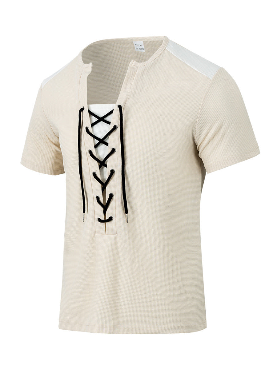 Herren Kurzarm Shirt mit sportlichem Schnürdesign R&B