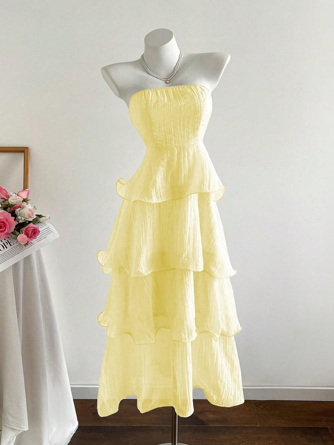 Damen langes Strandkleid mit voluminösen Rüschendetails R&B