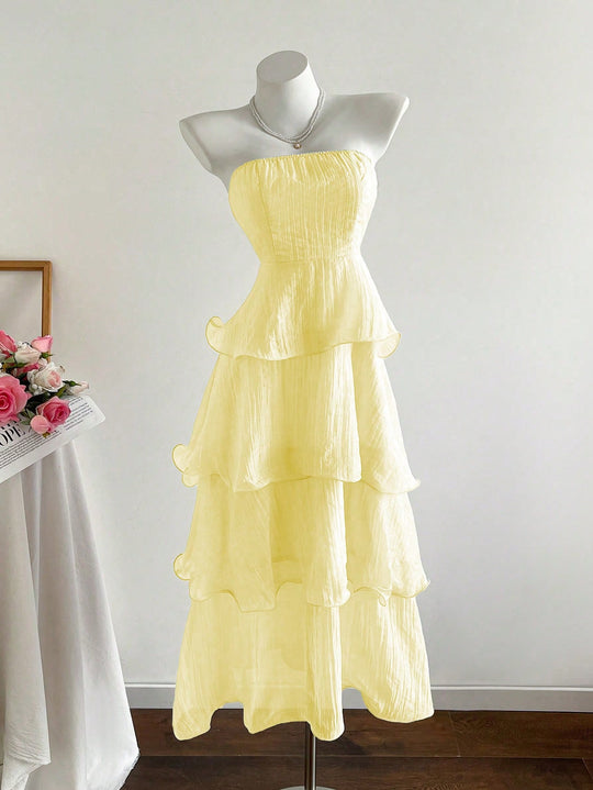 Damen langes Strandkleid mit voluminösen Rüschendetails R&B