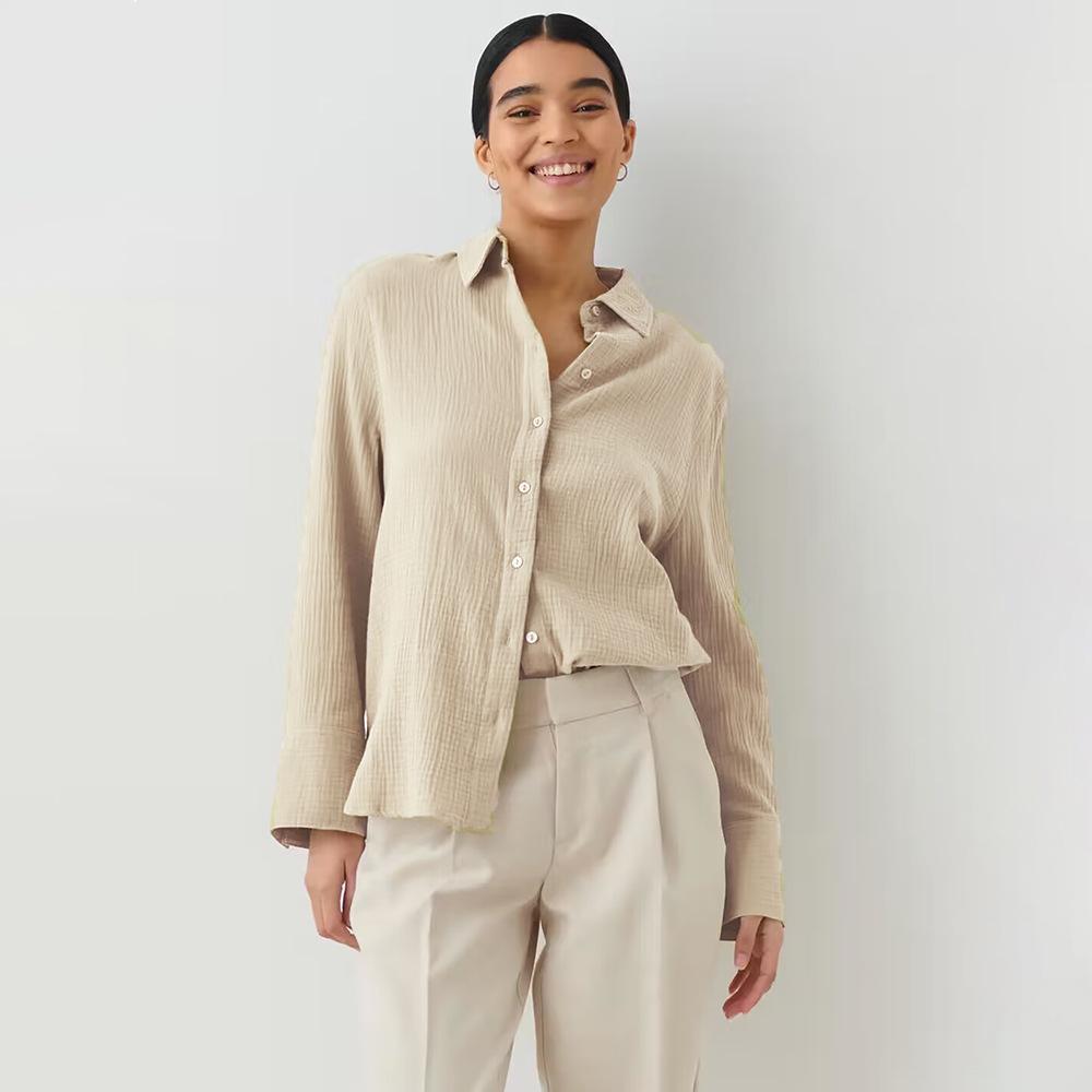 Damen Lässige Bluse im leichten Karo-Design mit langem Arm R&B